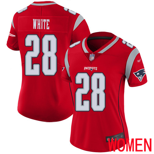 New England Patriots Football #28 Inverted Legend Limited Red Women James White NFL Jersey